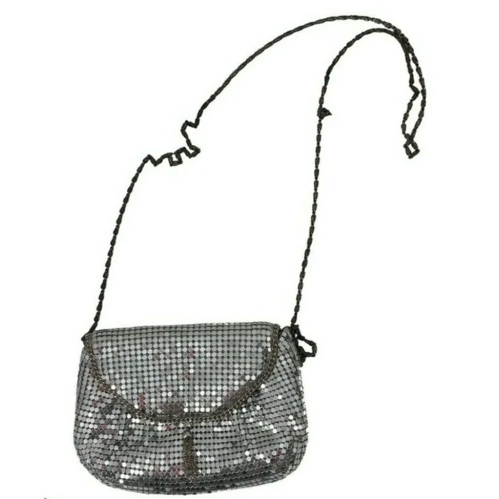 Vintage Silver Metal Mesh Crossbody Tassel Front Evening Bag Chain Strap Purse